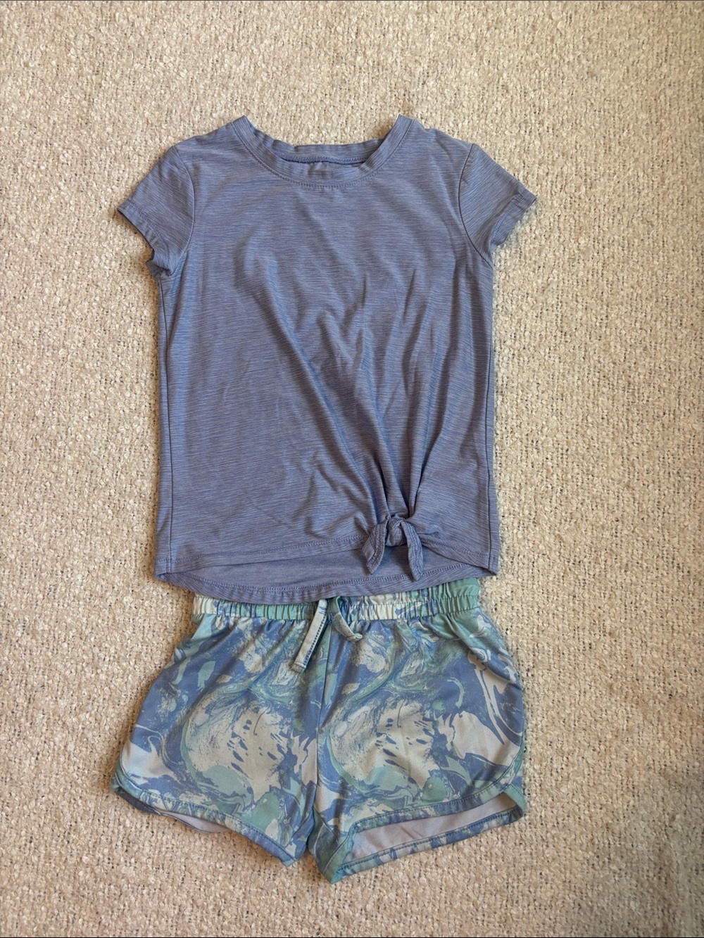 jumping beans Heather Blue Tie-Front Top with Seafoam Swirl Shorts